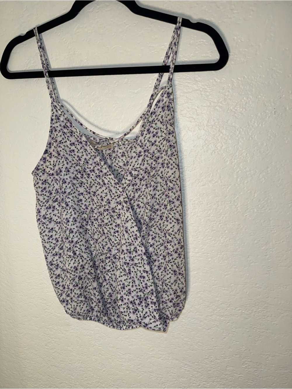 Active USA White Spaghetti Strap Tank with Purple Floral Print